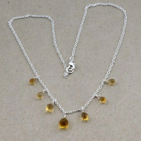 Citrine Drop gemstone necklace for women, 925 Sterling silver necklace